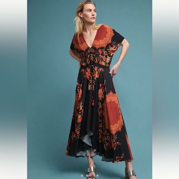 Anthropologie Farm Rio Marlow Floral Scroll Tropical Maxi Flowy Dress XS NWT - Picture 1 of 7